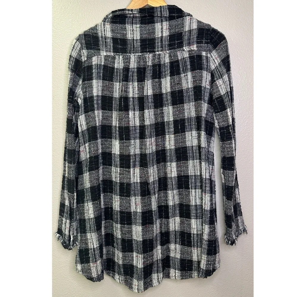Free People Walk In The Park Black and Gray Plaid Cowl Neck Cotton Top